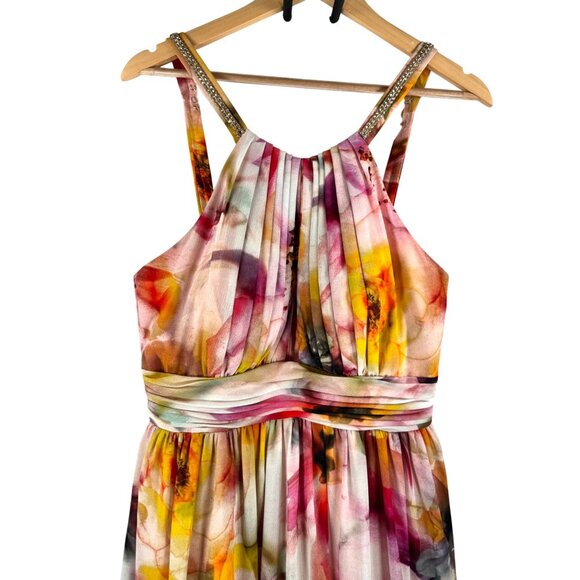 CACHE Chiffon water color ruffle ruched maxi colorful bridesmaid dress sz 6 - Picture 2 of 8